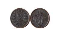   2 øre 1907 revers og advers side av mynten
